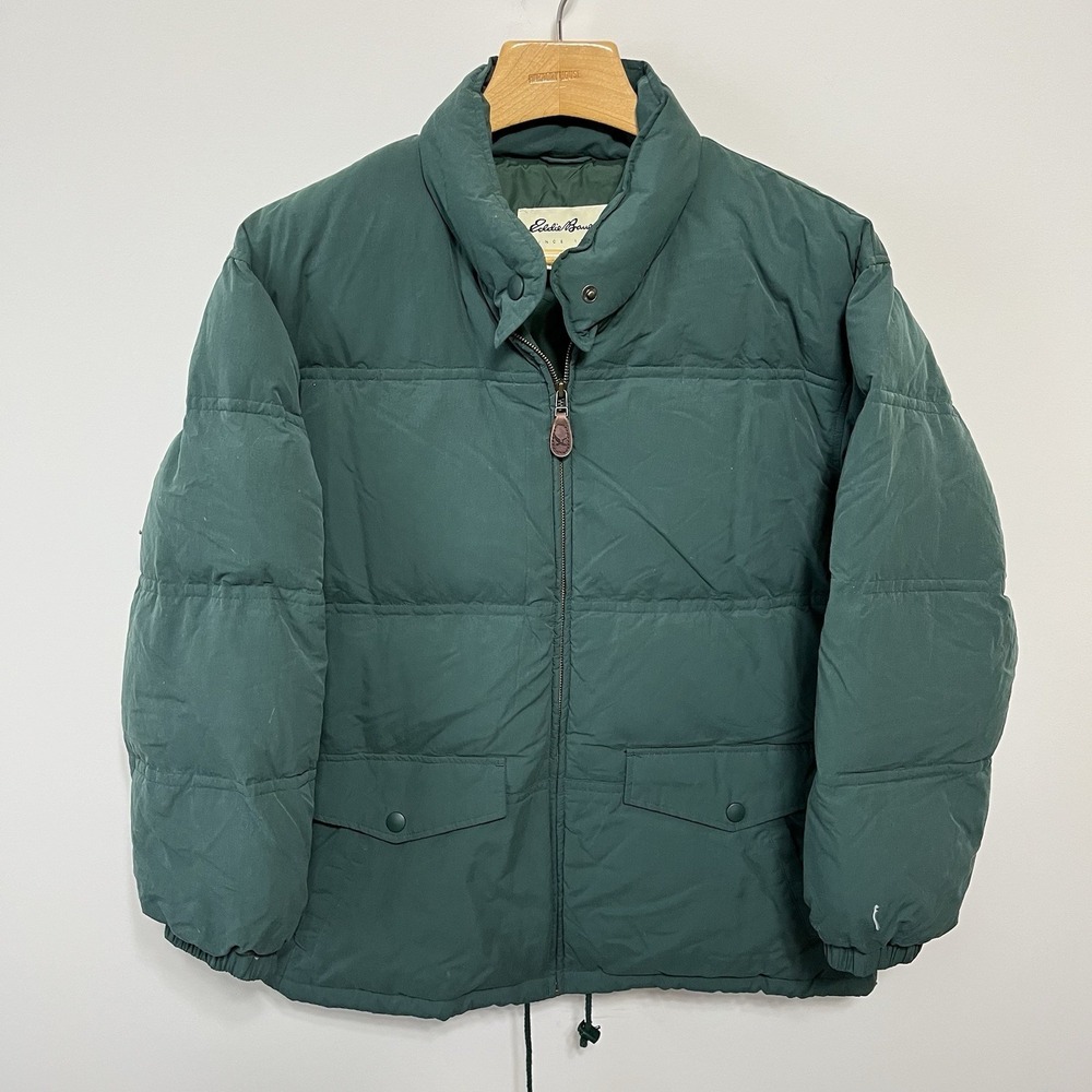 Vintage Eddie Bauer Goose Down Puffer Jacket L Men's Green Outdoor Hiking‎ Ski